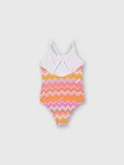 Zig zag print one-piece swimsuit with logo