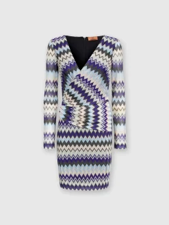 Zig zag viscose dress with V-neckline