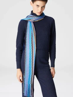 Zig zag viscose scarf with fringes
