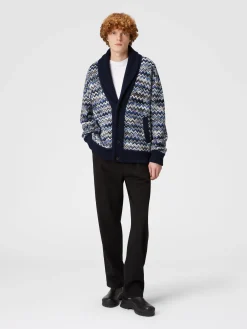 Zig zag wool cardigan with shawl collar