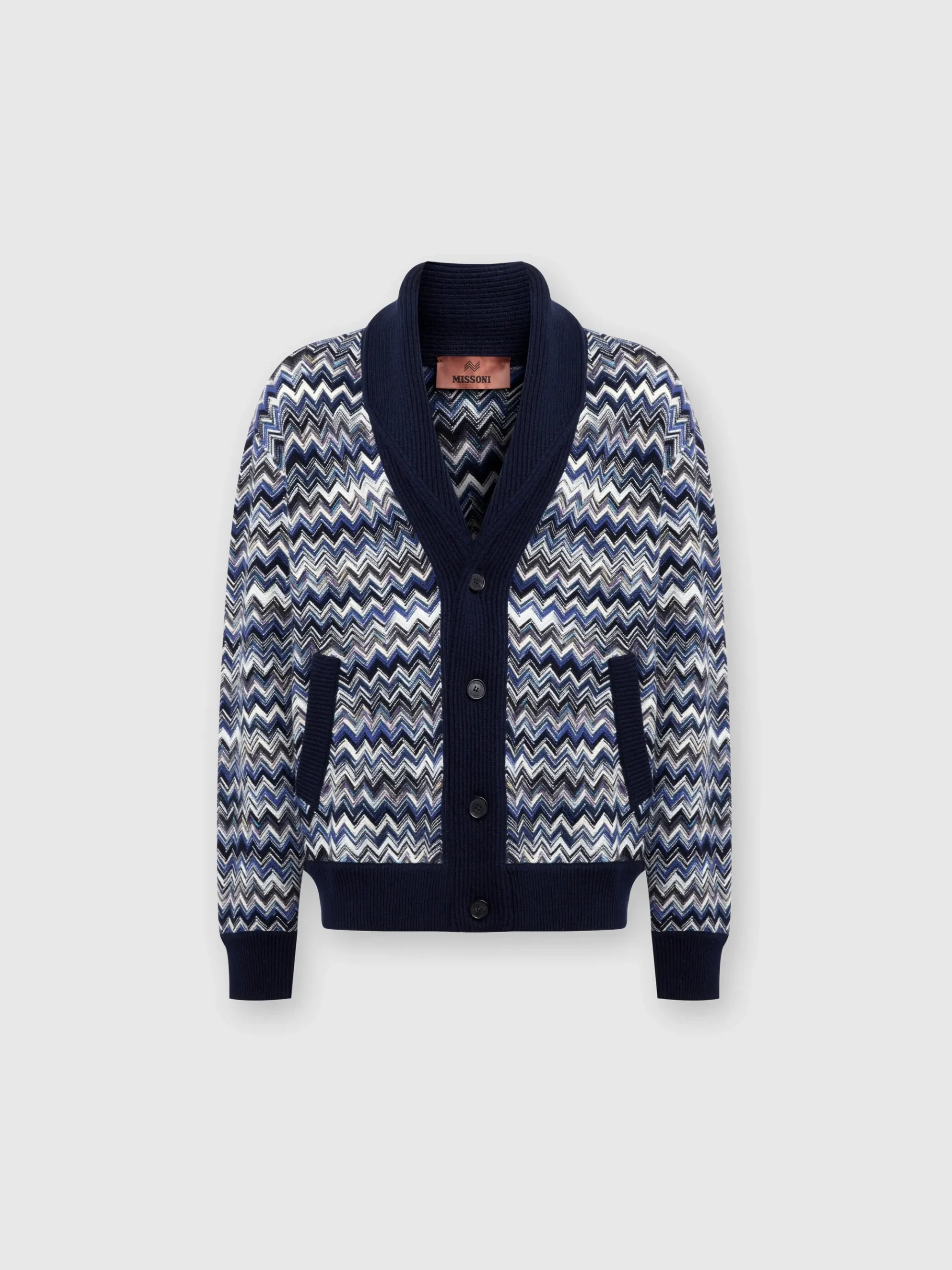 Zig zag wool cardigan with shawl collar