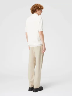 Zigzag cotton knit polo shirt with solid color inserts