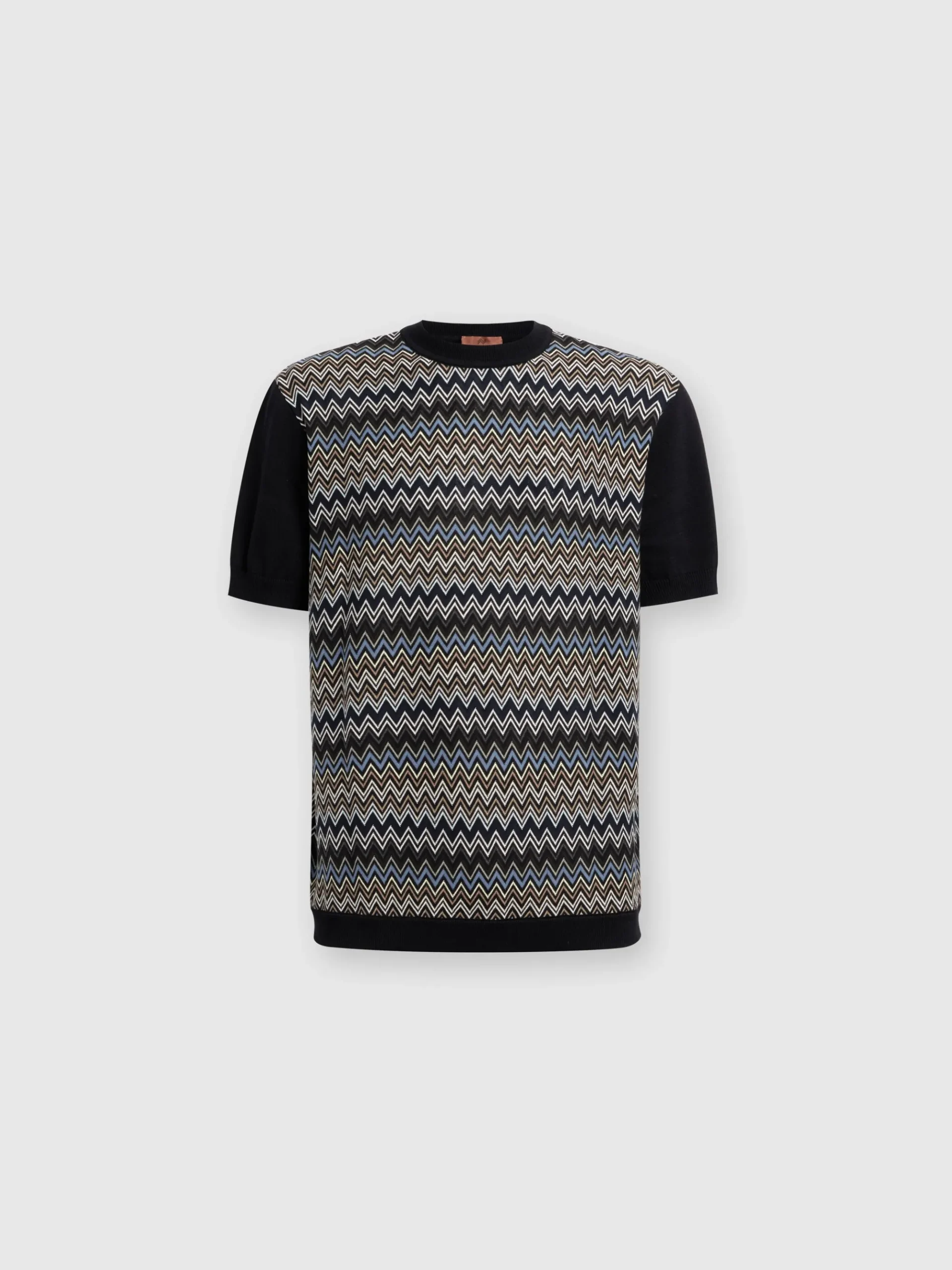 Zigzag cotton knit T-shirt with solid color inserts