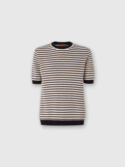 Zigzag cotton knit T-shirt with contrasting piping