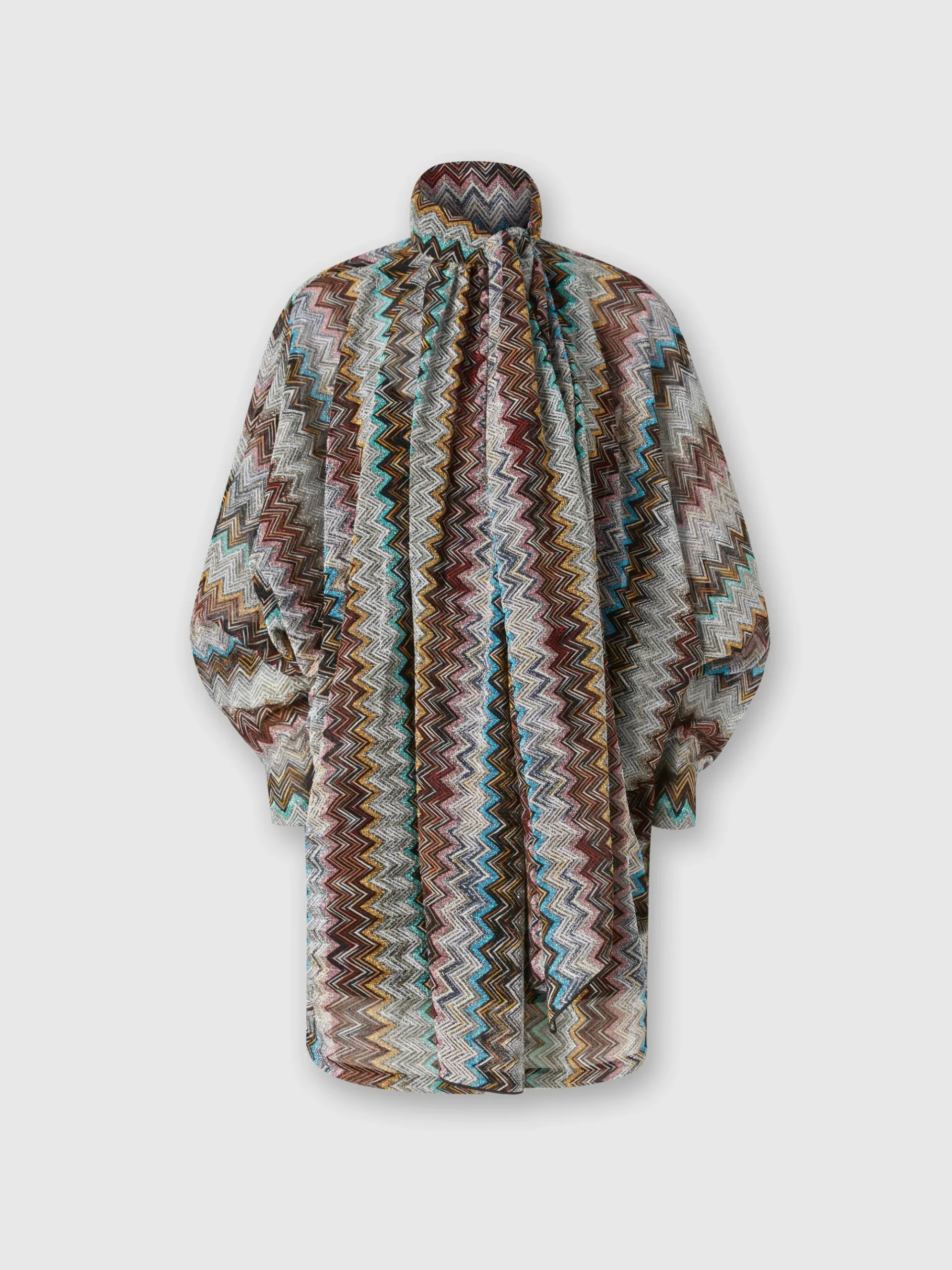 Zigzag lamé dress with scarf collar