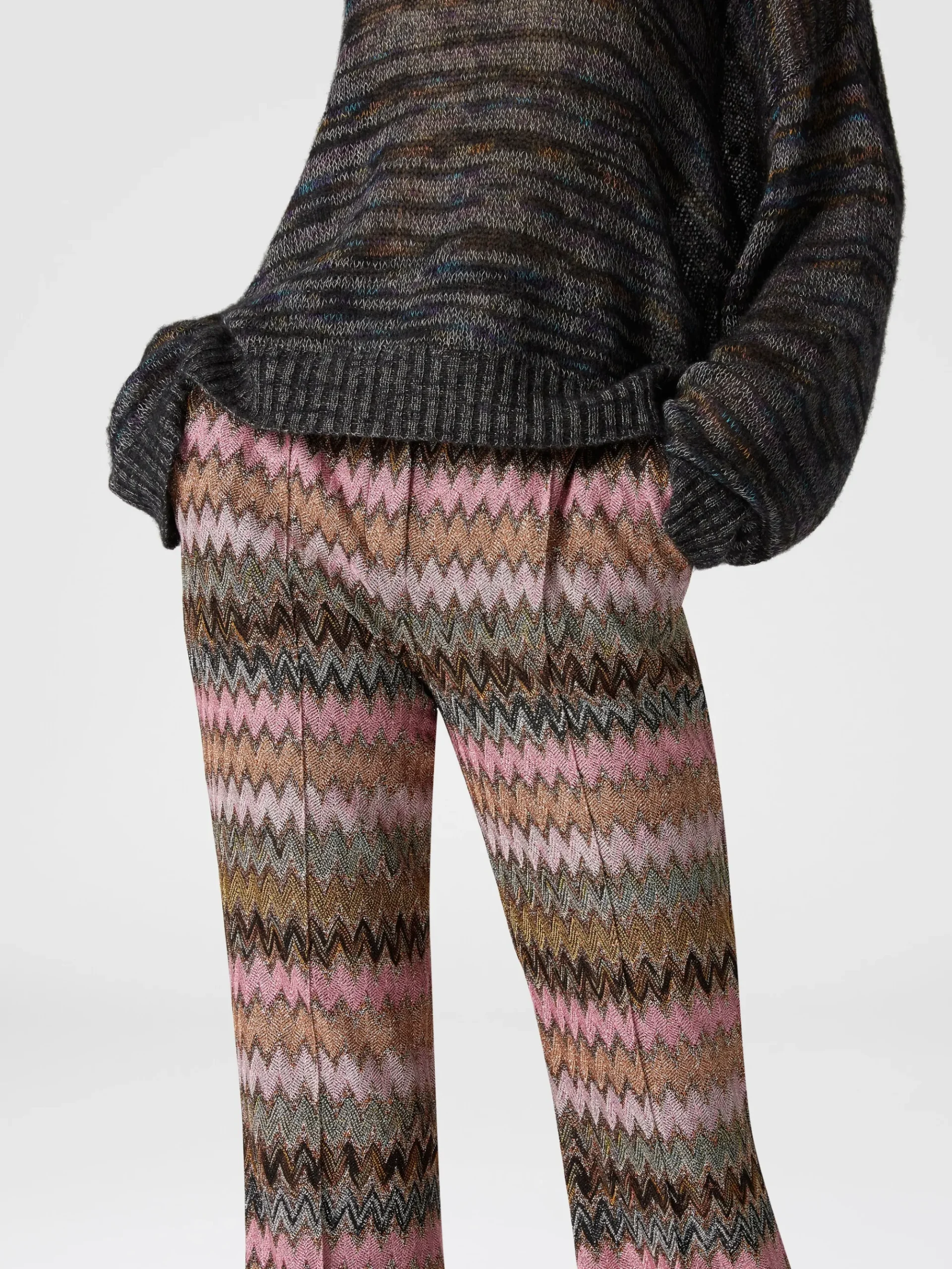 Zigzag lamé viscose blend cropped trousers