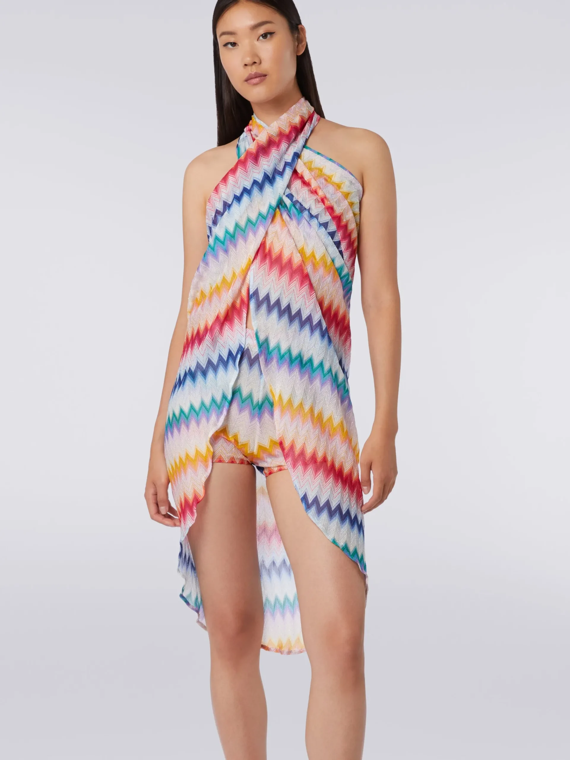 Zigzag motif sarong skirt with lurex