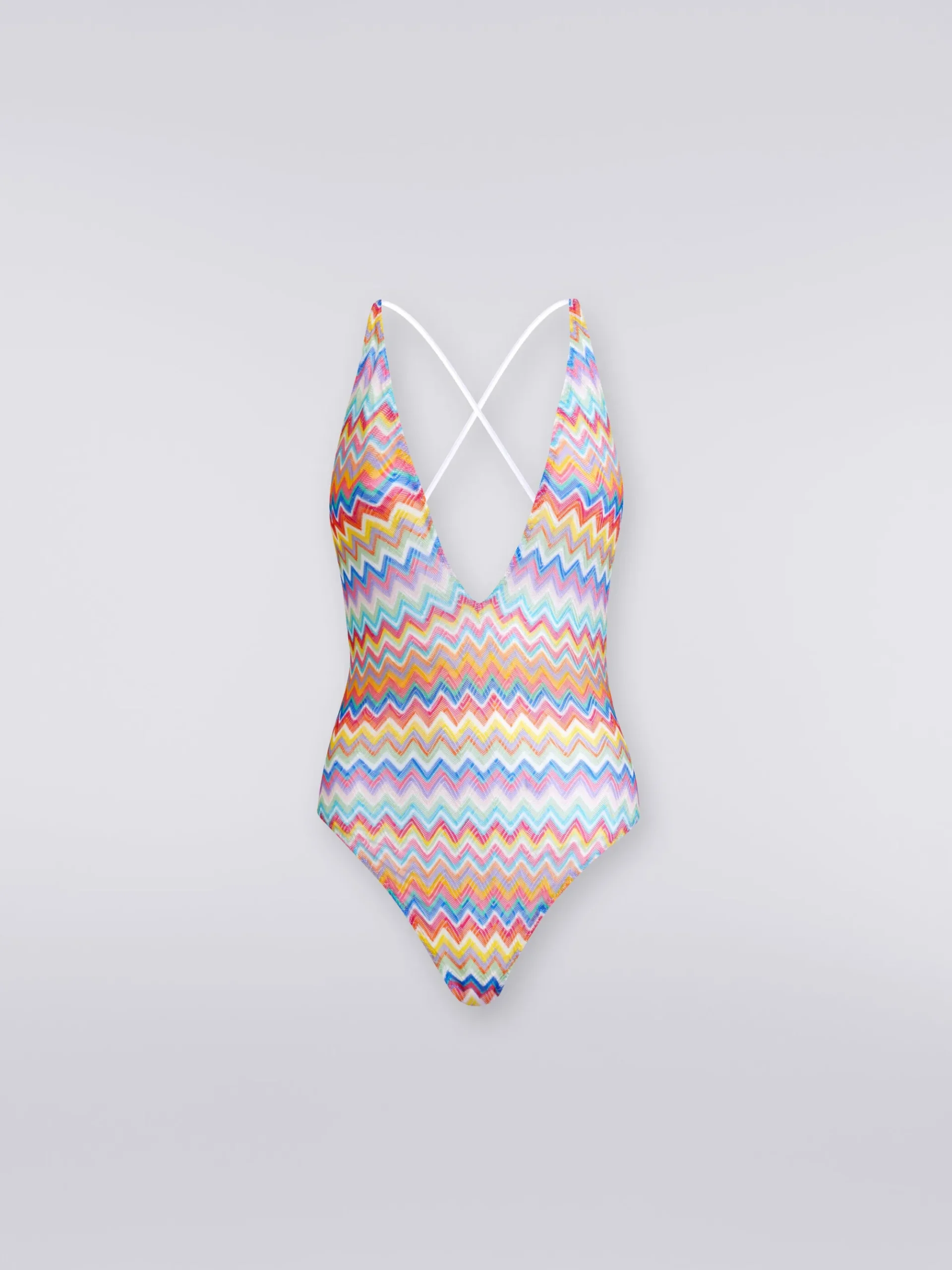 Zigzag print one-piece swimming costume with V-neckline