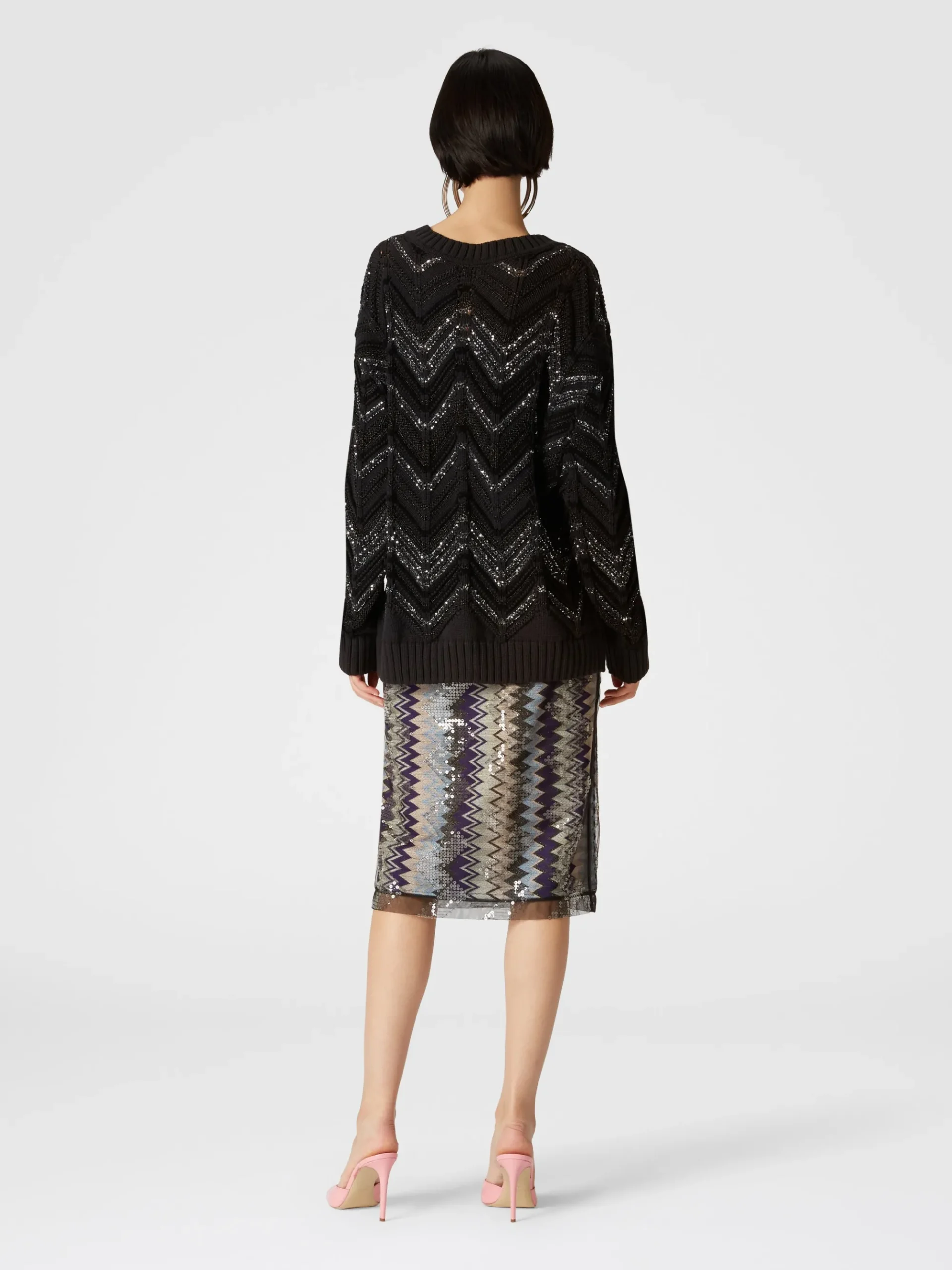 Zigzag tulle tube midi skirt with sequins