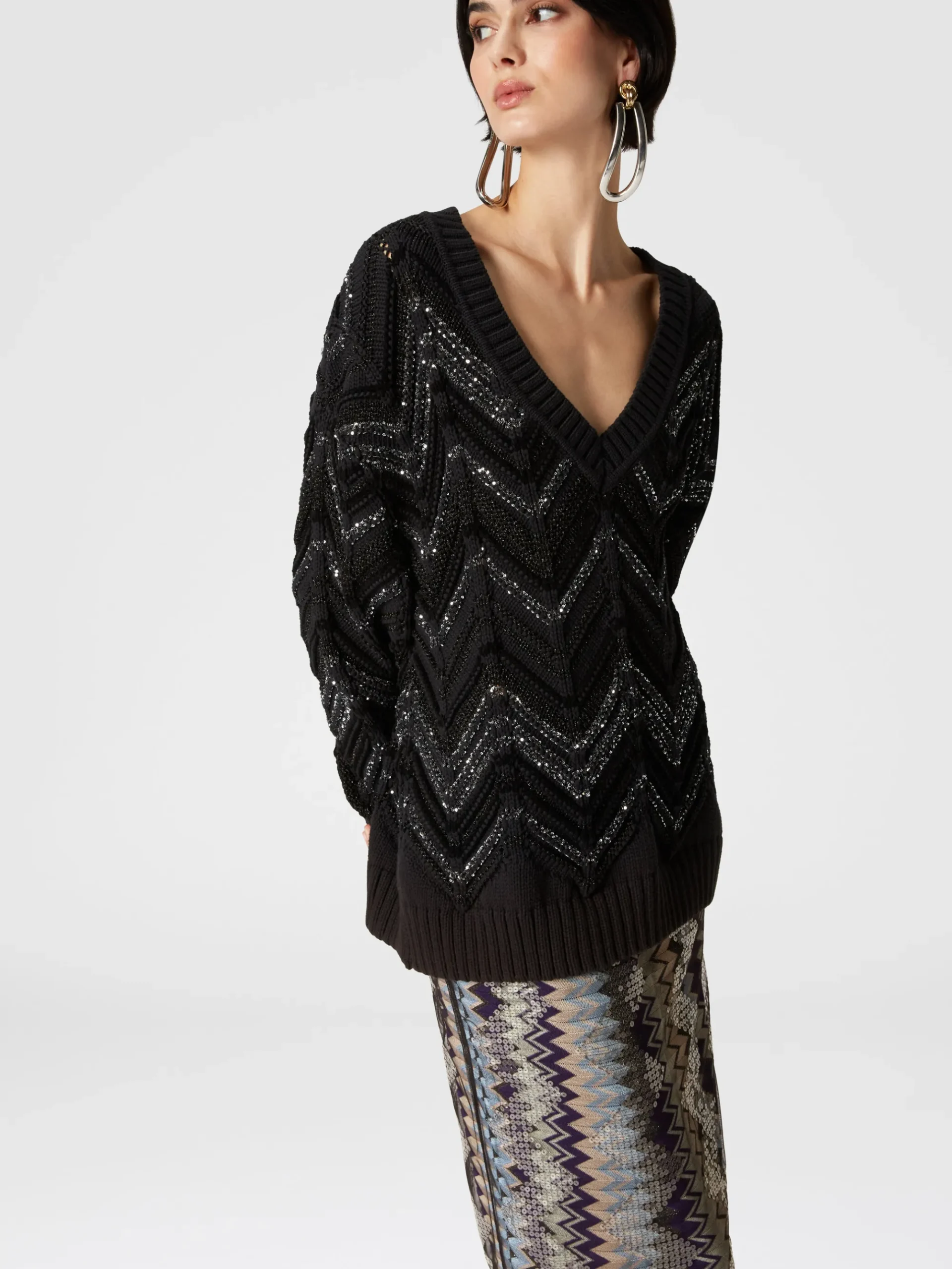 Zigzag tulle tube midi skirt with sequins