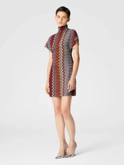 Zigzag viscose and wool mini-dress