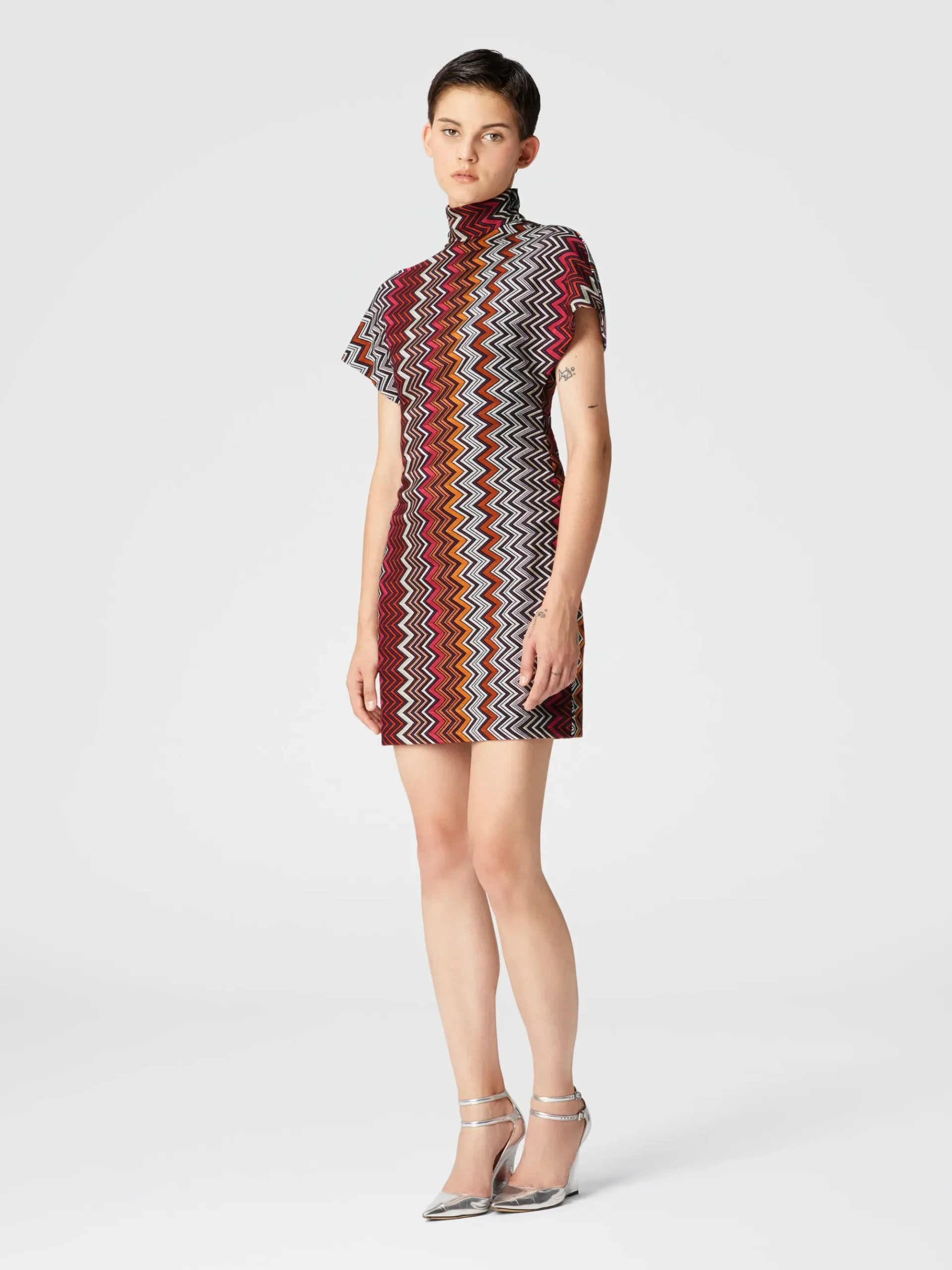 Zigzag viscose and wool mini-dress