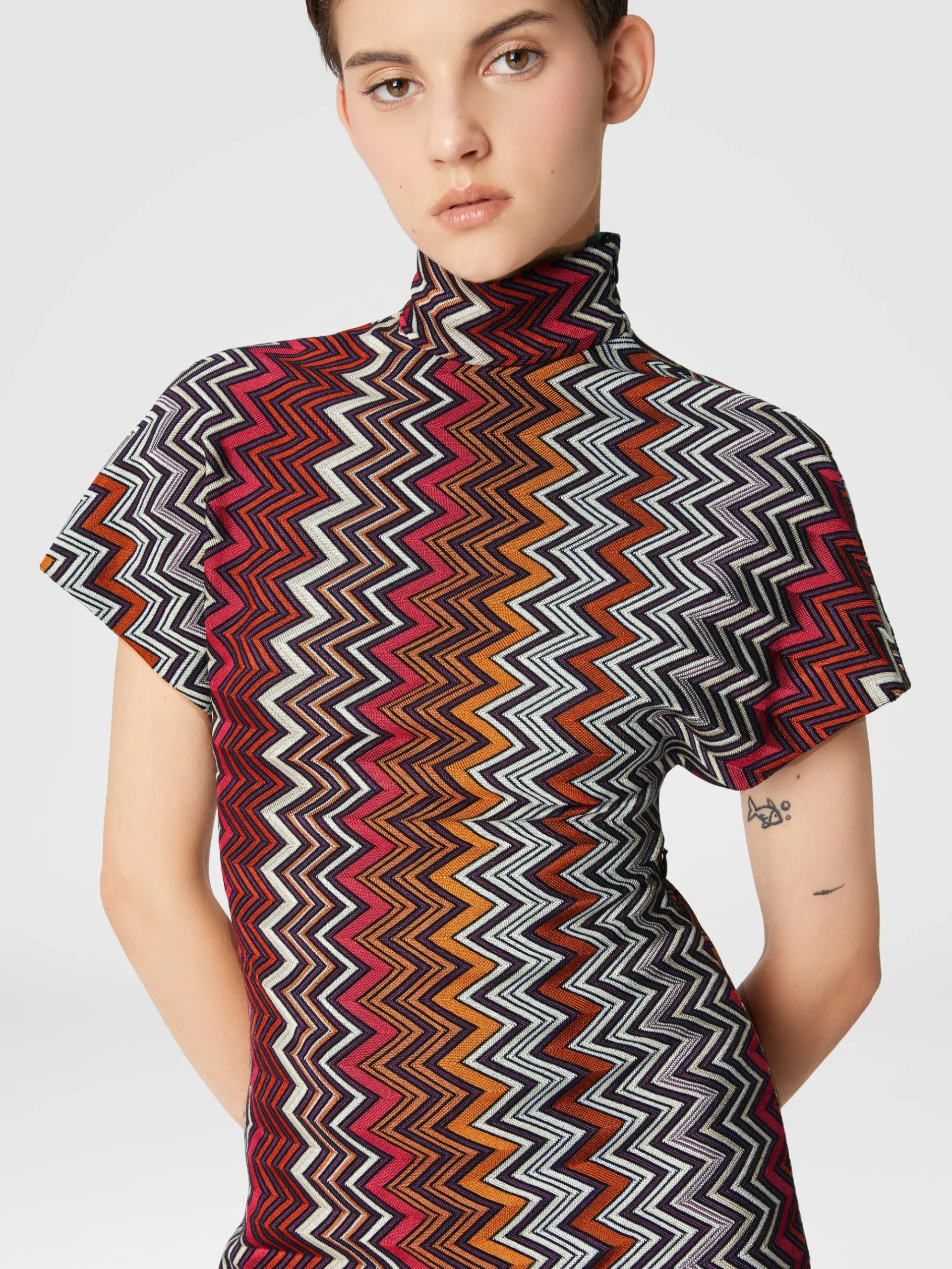 Zigzag viscose and wool mini-dress